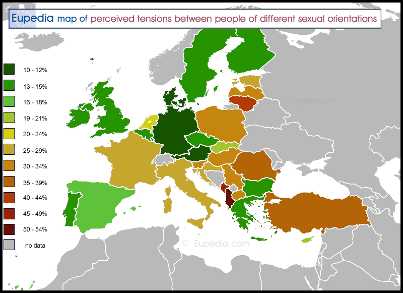 Map of high perceived tensions between people of different sexual orientations in Europe