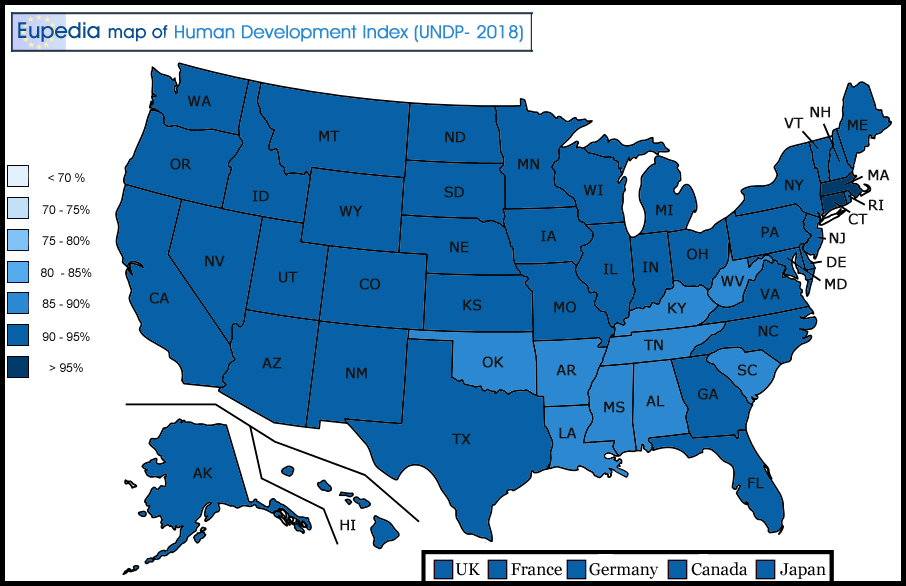 Map of Human Development in the USA by state