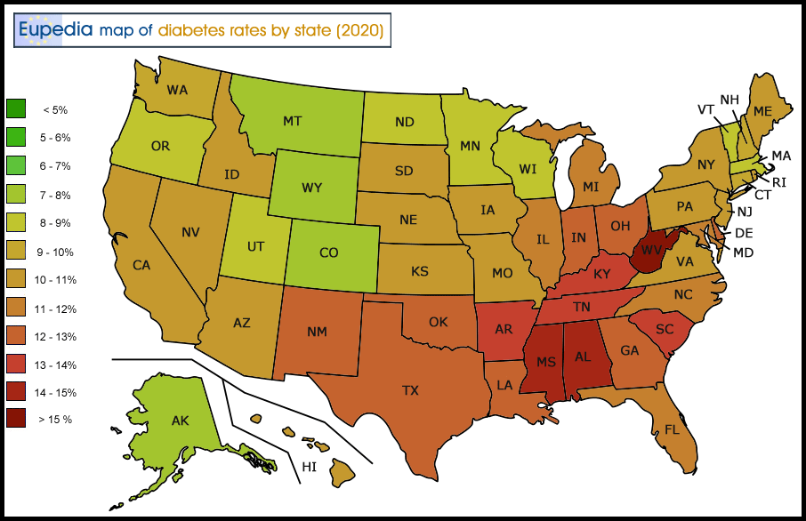 Map of diabetes prevalence by US States