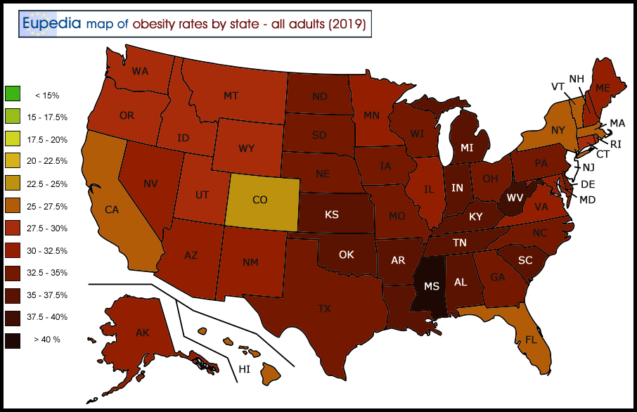 Map of obesity rates by US States