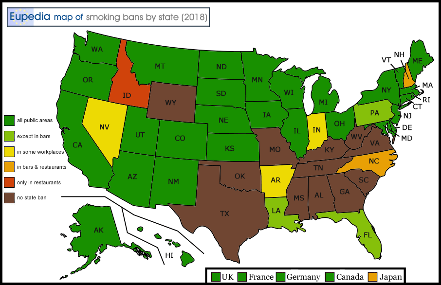 Map of smoking bans in the U.S. by state