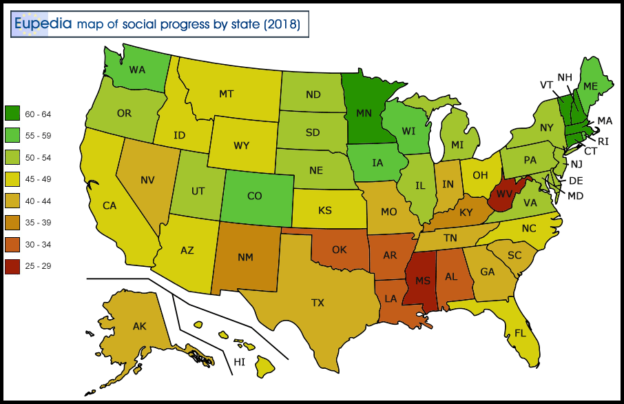 Map of Social Progress in the USA by state