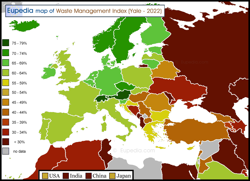 Map of Waste Management Index in and around Europe