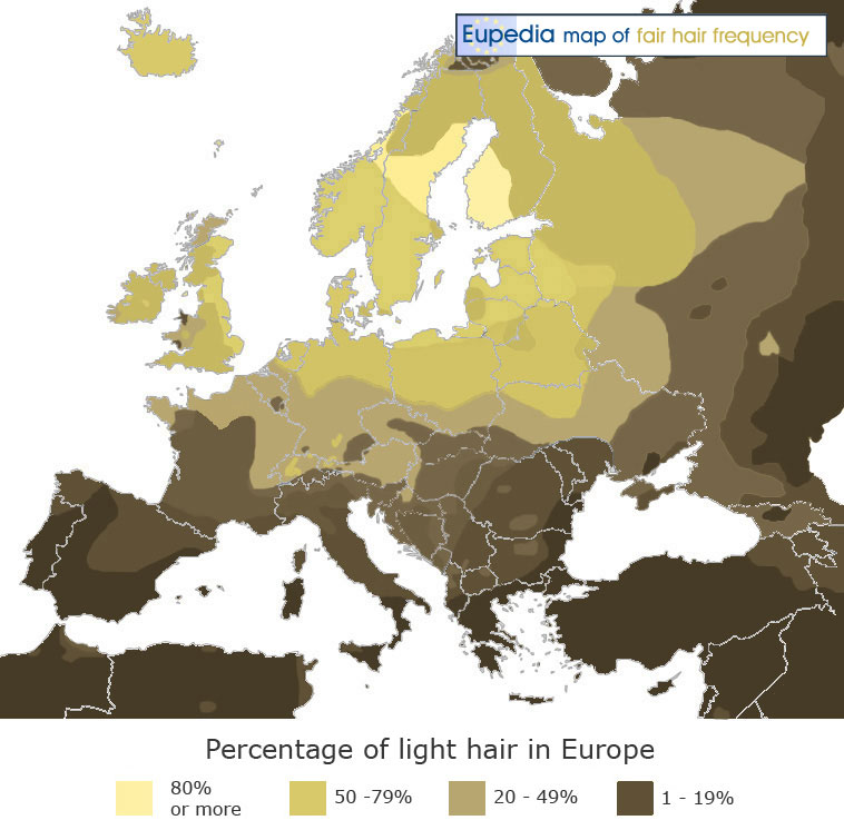 Distribution of fair hair in Europe